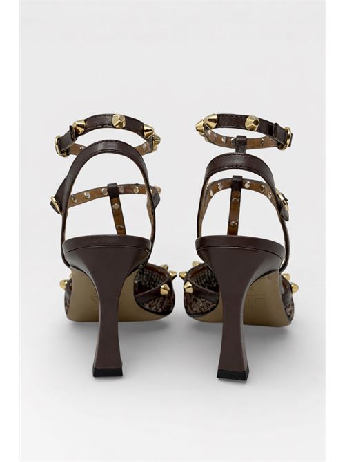 Décolleté slingback intrecciate con borchie IL LACCIO | R1310RAFIA+NAPPAT.MORO